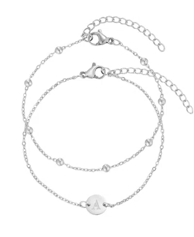 Adornia Tarnish Resistant Silver Initial Engraved And Paperclip Chain Bracelets