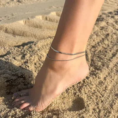 Adornia Tarnish Resistant Silver Layered Anklet In Metallic