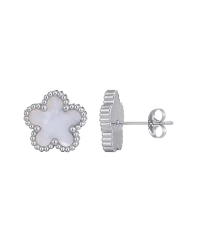 Adornia Tarnish Resistant Silver Mother Of Pearl 5-leaf Clover Stud Earrings In Metallic