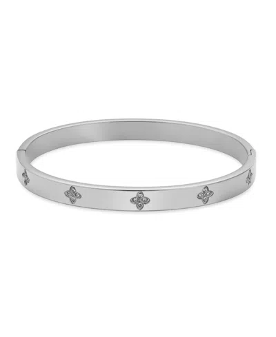 ADORNIA TARNISH RESISTANT SILVER PLATED PAVE CLOVER CUFF BRACELET