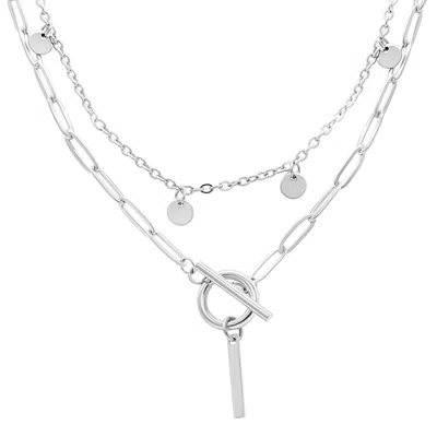 Adornia Tarnish Resistant Silver Plated Confetti And Paperclip Layered Initial Toggle Necklace In Silver-i