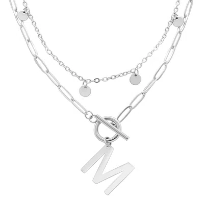 Adornia Tarnish Resistant Silver Plated Confetti And Paperclip Layered Initial Toggle Necklace In Multi