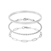 Adornia Tarnish Resistant Silver Plated Cuff And Chain Bracelet Set In Metallic