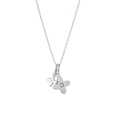 Adornia Tarnish Resistant Silver Plated Double Pointed Clover Cz Necklace
