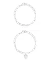 Adornia Tarnish Resistant Silver Plated Heart Paper Clip Chain Bracelet Set