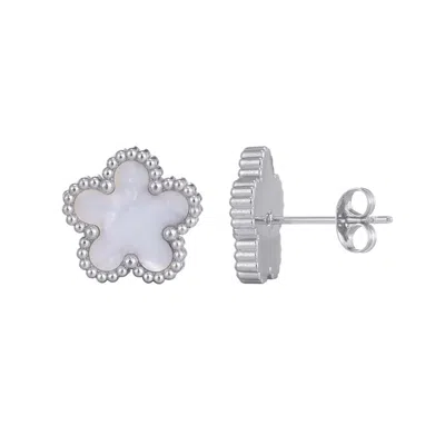 Adornia Tarnish Resistant Silver Mother Of Pearl 5-leaf Clover Stud Earrings In Metallic