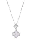 Adornia Tarnish Resistant Silver Plated Mother Of Pearl Sliding 2-clover Cz Necklace In Silver