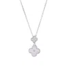Adornia Tarnish Resistant Silver Plated Mother Of Pearl Sliding 2-clover Cz Necklace In Silver