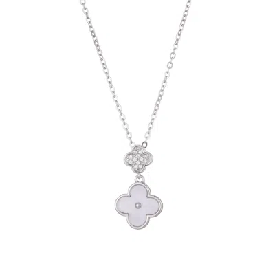 Adornia Tarnish Resistant Silver Plated Mother Of Pearl Sliding 2-clover Cz Necklace