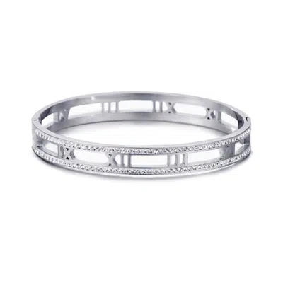 Adornia Tarnish Resistant Silver Roman Numerals Bangle In White