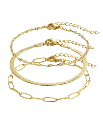 Adornia Tarnish Resistant Silver Set Of 3 Chain Bracelets In Gold