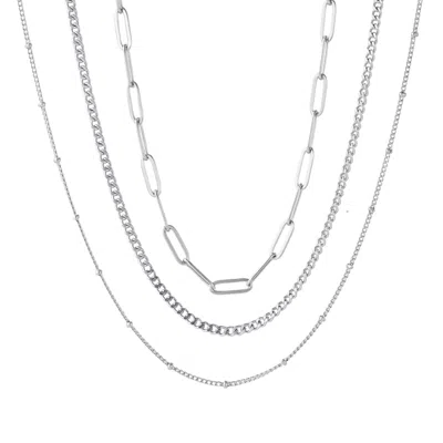 Adornia Tarnish Resistant Silver Set Of 3-chain Necklaces In Metallic