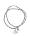 Adornia Tarnish Resistant Silver Plated Set Of Heart Ball Bracelets With Mother Of Pearl In Silver