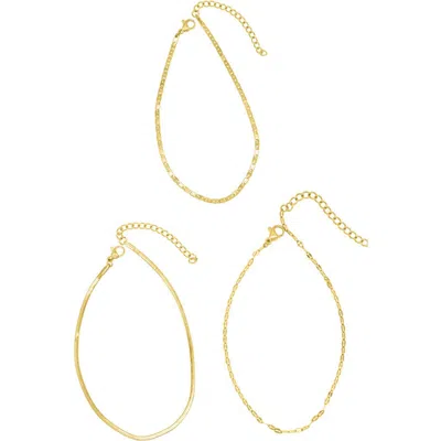 Adornia Three-piece Chain Anklet Set In Gold