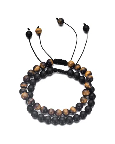 Adornia Tiger's Eye Adjustable & Tiger's Eye Set Bracelet In Black