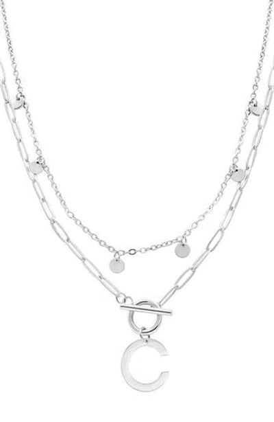Adornia Silver Tarnish Resistant Confetti And Paperclip Layered Initial Toggle Necklace In Silver-c