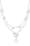 Adornia Silver Tarnish Resistant Confetti And Paperclip Layered Initial Toggle Necklace In Silver-a