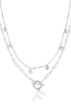 Adornia Silver Tarnish Resistant Confetti And Paperclip Layered Initial Toggle Necklace In Silver-f