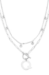 Adornia Silver Tarnish Resistant Confetti And Paperclip Layered Initial Toggle Necklace In Silver-q