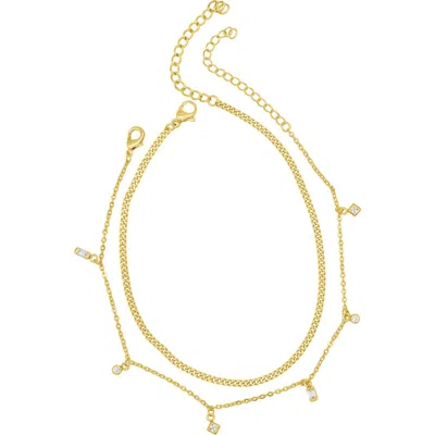 Adornia Two-piece Mixed Chain & Crystal Anklets In Gold