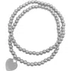 Adornia Tarnish Resistant Silver Plated Set Of Ball Bracelets With Heart In Silver