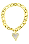 ADORNIA ADORNIA WATER RESISTANT CRYSTAL & MOTHER OF PEARL HEART FIGARO CHAIN BRACELET