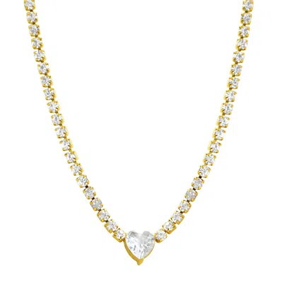 Adornia Water Resistant Crystal Heart Tennis Chain Necklace Gold In Silver
