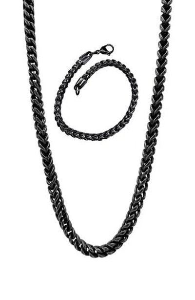 Adornia Wheat Chain Necklace & Bracelet Set In Black