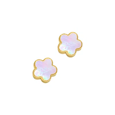 ADORNIA WHITE MOTHER OF PEARL CLOVER STUD EARRINGS GOLD