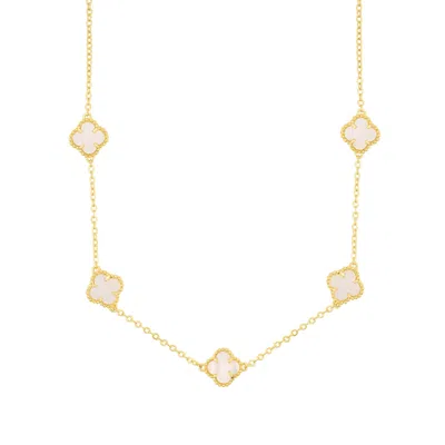 Adornia White Mother Of Pearl Flower Station Necklace Gold In Silver