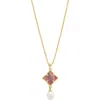 Adornia White Rhodium Plated Mother-of-pearl Flower Necklace In Gold