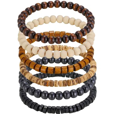 Adornia Wooden Bead Stretch Bracelets In Brown/ White