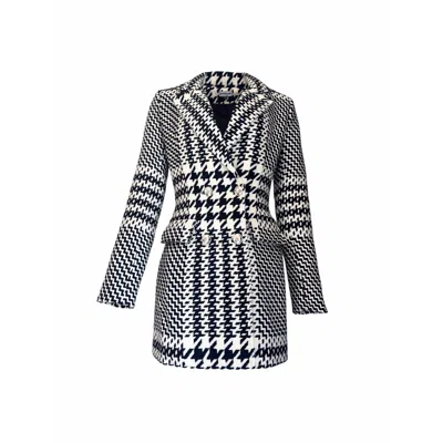 Adrenaline Fashion Black / White Houndstooth Wool Coat Black And White Double Breasted Elegant Short Winter Overcoat De In Multi