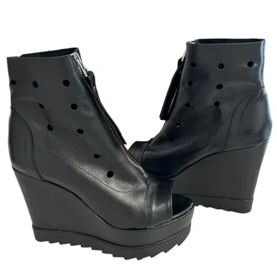Adrenaline Fashion Black Women's Summer Leather Wedge Boots – Handmade Genuine Leather Open Toe Ankle Boots With Front 