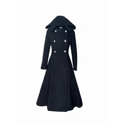 Adrenaline Fashion Black Women's Wool Long Coat With Hood – Elegant Winter Double-breasted Coat