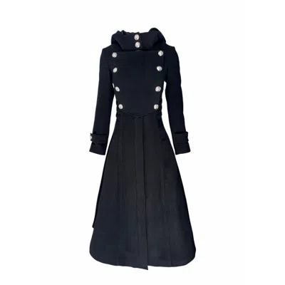 Adrenaline Fashion Black Women's Wool Long Coat With Hood – Elegant Winter Double-breasted Coat, Women's Wool Outerwear