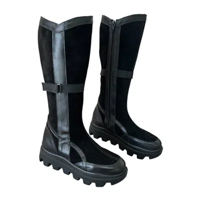 Adrenaline Fashion Designer Genuine Leather Black Knee-high Women's Boots With Chunky Sole