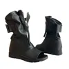 Adrenaline Fashion Handcrafted Women's Black Leather Open-toe Ankle Boots With Zipper – Genuine Leather Designer Handma In Black