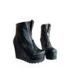 Adrenaline Fashion Handcrafted Women's Black Leather Wedge Ankle Boots With Zipper – Genuine Leather Designer Handmade  In Black