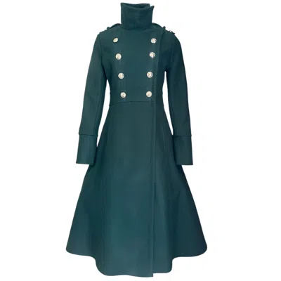 Adrenaline Fashion Long Emerald Green Wool Coat Elegant Classic Winter Overcoat High Neck Double Breasted Designer Wome In Blue