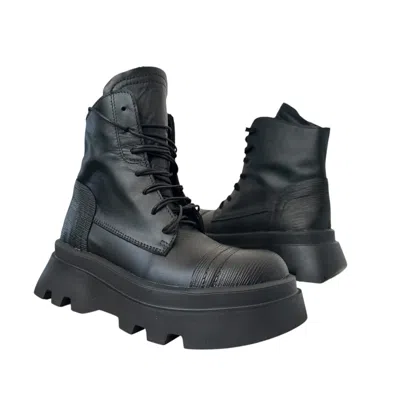 Adrenaline Fashion Luxury Designer Black Leather Boots – Chunky Platform Ankle Boots For Women In Multi