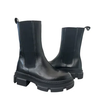 Adrenaline Fashion Luxury Designer Black Leather Chelsea Boots – Chunky Sole Statement Ankle Boots For Women In Animal Print
