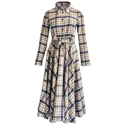 Adrenaline Fashion Neutrals Elegant Long Plaid Dress – Women's Designer Dress In Cashmere And Cotton – Holiday And Chri