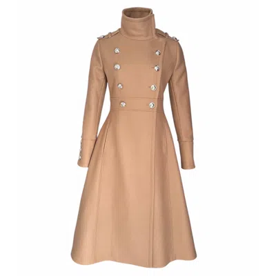 Adrenaline Fashion Neutrals Long Camel Wool Coat With Lining – Elegant Double-breasted Women's Overcoat In Sand