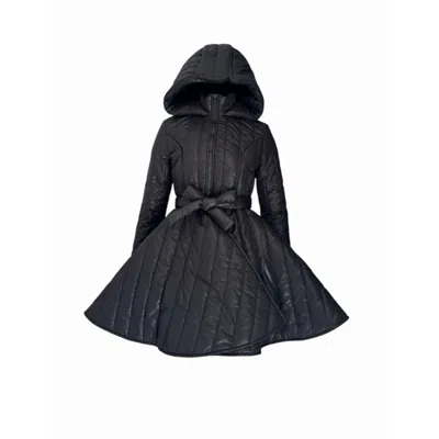 Adrenaline Fashion Short Black Puffer Coat Women's Quilted Winter Jacket With Hood And Belt Flared Elegant Outerwear In Blue