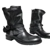 Adrenaline Fashion Women's Black Leather Ankle Boots With Straps And Zipper Handmade Designer Footwear In Black