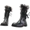 Adrenaline Fashion Women's Black Leather Lace-up Boots With Tulle Detail Handmade Designer Ankle Boots In Black