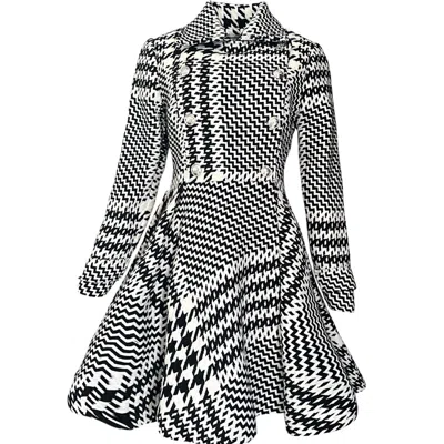 Adrenaline Fashion Women's Black / White Luxury Houndstooth Wool Coat Black White