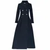 Adrenaline Fashion Women's Elegant Long Black Wool Coat With Luxury Red Lining And Double-breasted Buttons In Blue