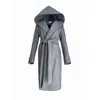 Adrenaline Fashion Women's Long Grey Wool Coat With Hood And Belt – Handmade Designer Winter Overcoat In Gray